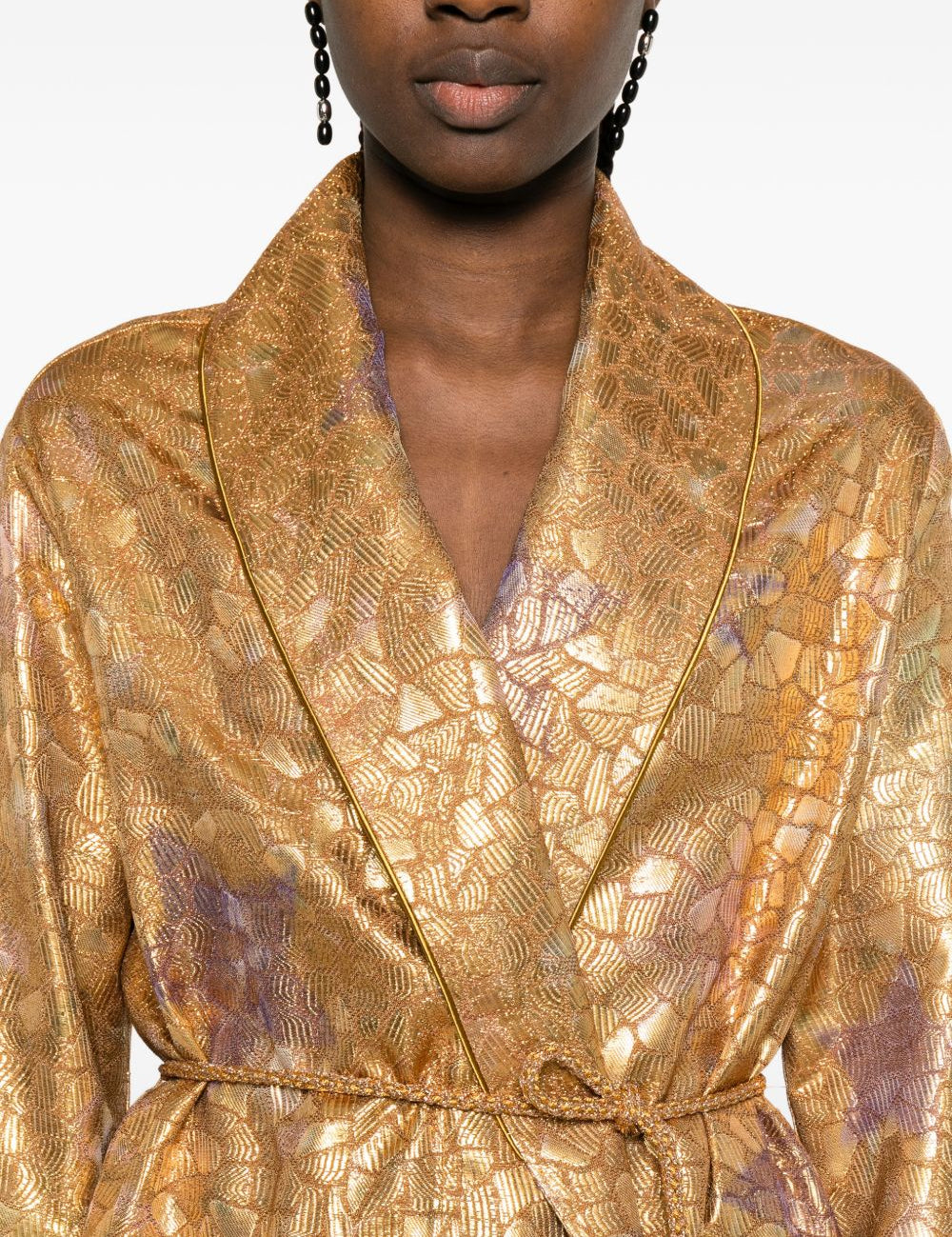 Giacca con cintura in jacquard lurex in oro Forte forte - donna 