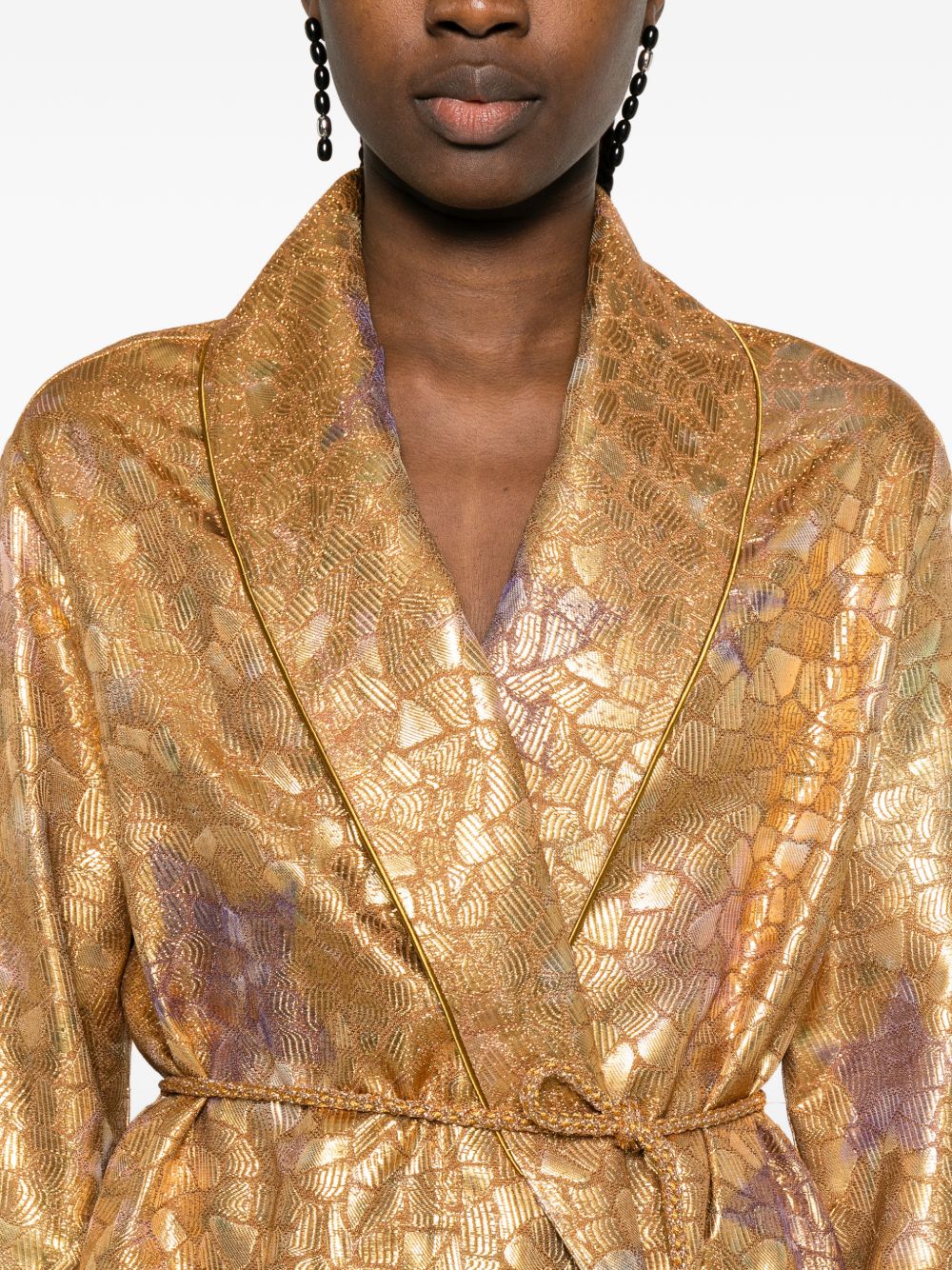 Giacca con cintura in jacquard lurex in oro Forte forte - donna 
