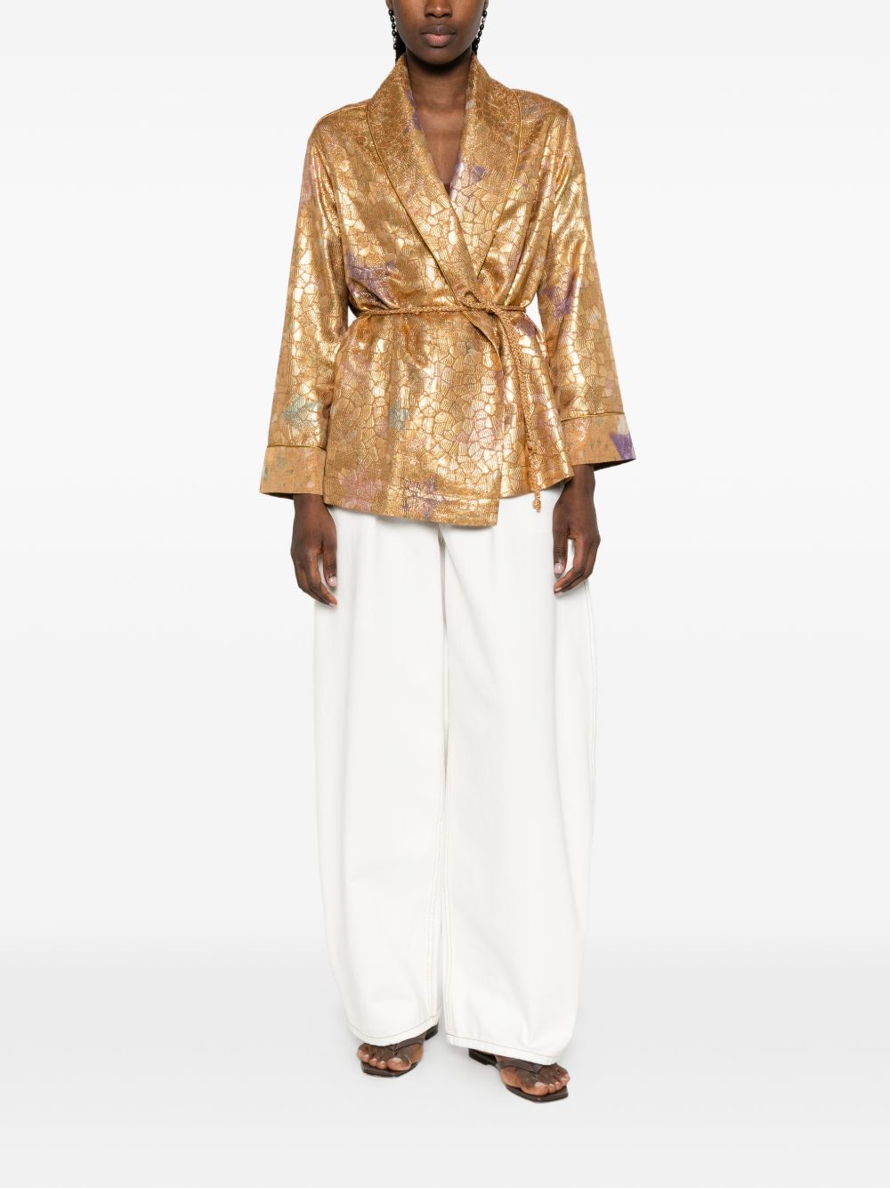 Giacca con cintura in jacquard lurex in oro Forte forte - donna 