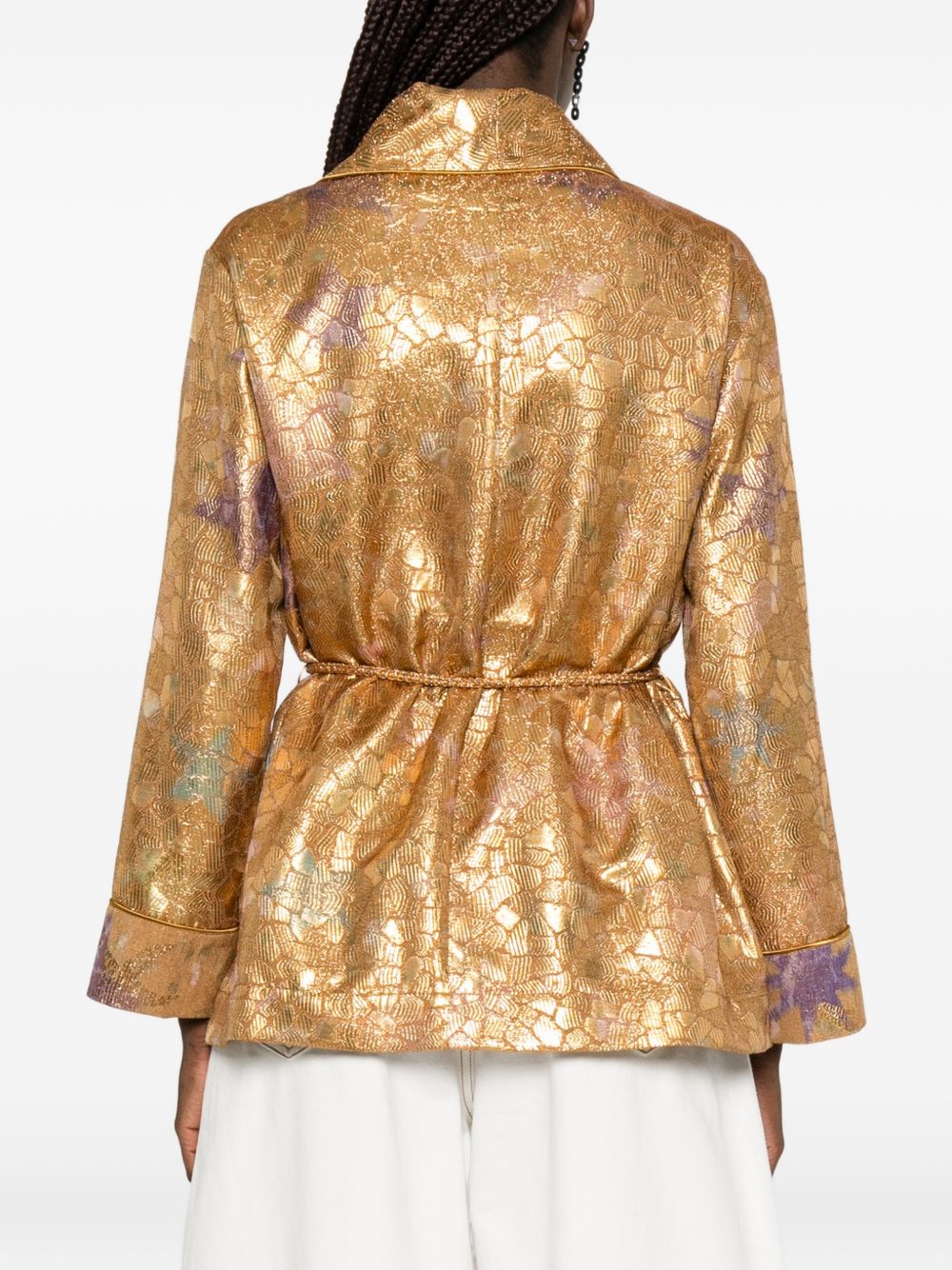 Giacca con cintura in jacquard lurex in oro Forte forte - donna 