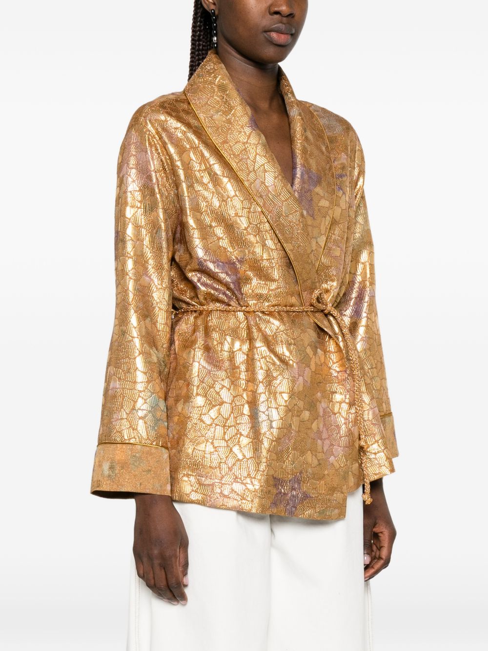 Giacca con cintura in jacquard lurex in oro Forte forte - donna 