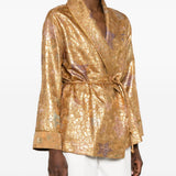 Giacca con cintura in jacquard lurex in oro Forte forte - donna 