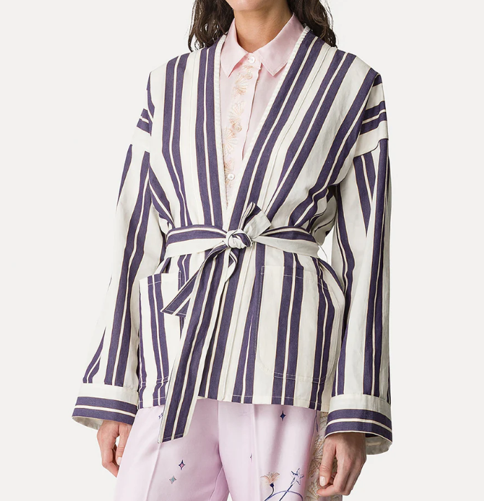 Kimono a righe in blu e bianco 