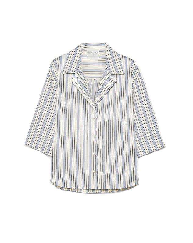 Camicia a maniche corte in bianco e celeste 