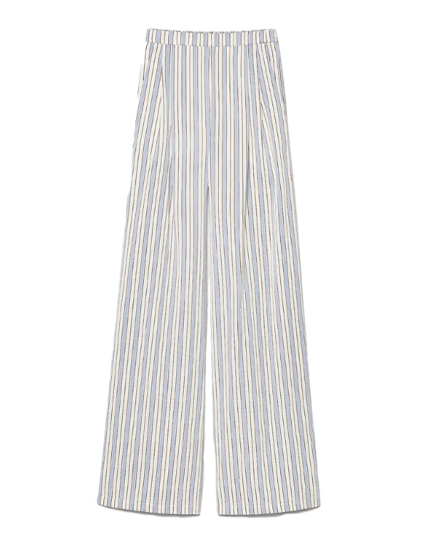 Pantaloni a righe con vita elastocozzata in bianco e blu 