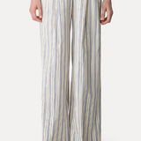 Pantaloni a righe con vita elastocozzata in bianco e blu 