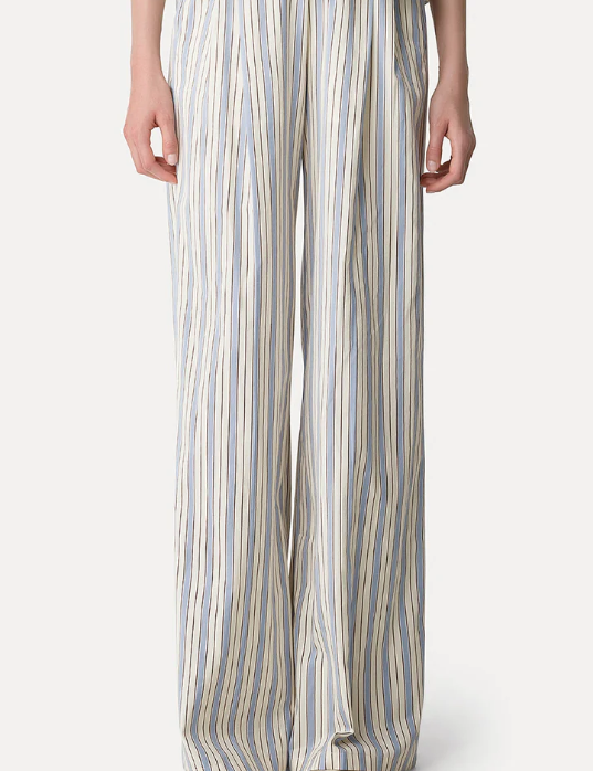 Pantaloni a righe con vita elastocozzata in bianco e blu 