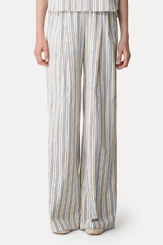 Pantaloni a righe con vita elastocozzata in bianco e blu 