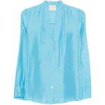 Camicia in seta con scollo a v in azzurro Forte forte - donna 