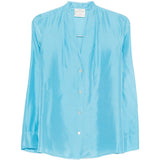 Camicia in seta con scollo a v in azzurro Forte forte - donna 