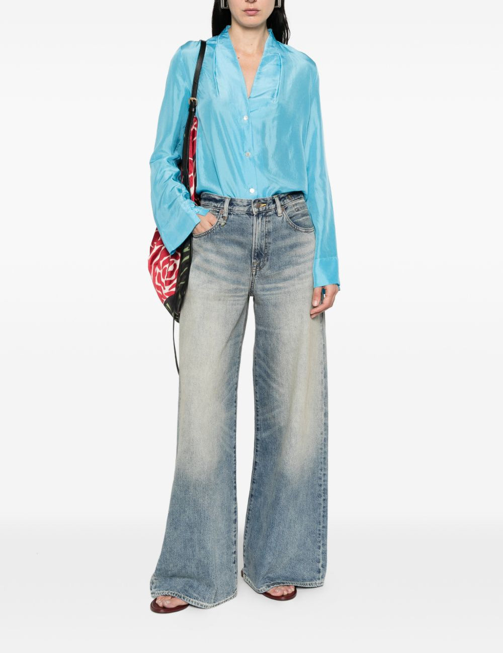 Camicia in seta con scollo a v in azzurro Forte forte - donna 