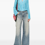 Camicia in seta con scollo a v in azzurro Forte forte - donna 