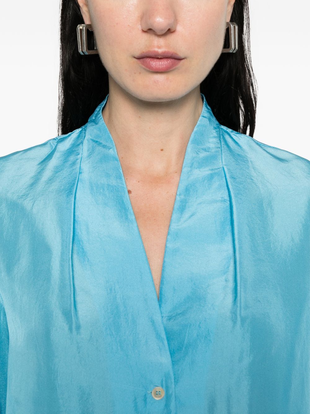 Camicia in seta con scollo a v in azzurro Forte forte - donna 