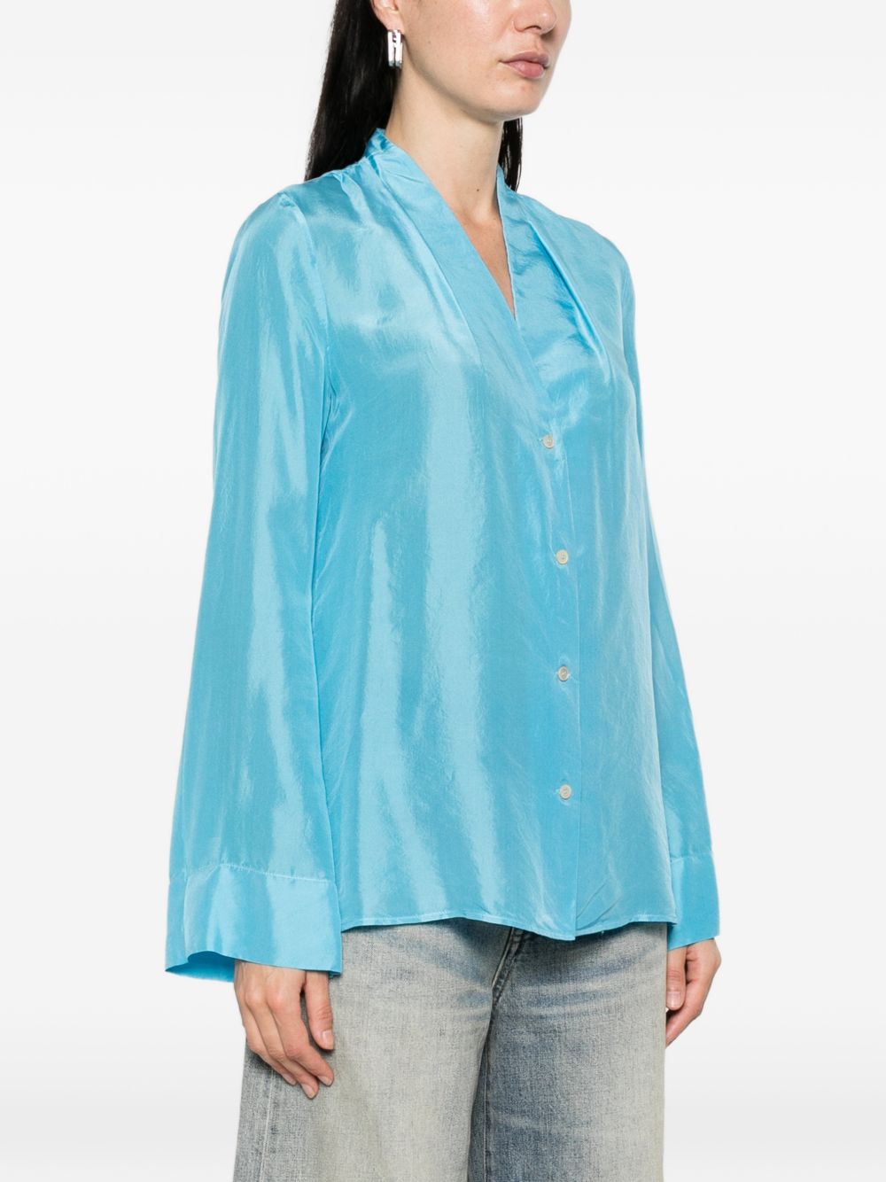 Camicia in seta con scollo a v in azzurro Forte forte - donna 