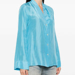 Camicia in seta con scollo a v in azzurro Forte forte - donna 