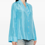 Camicia in seta con scollo a v in azzurro Forte forte - donna 