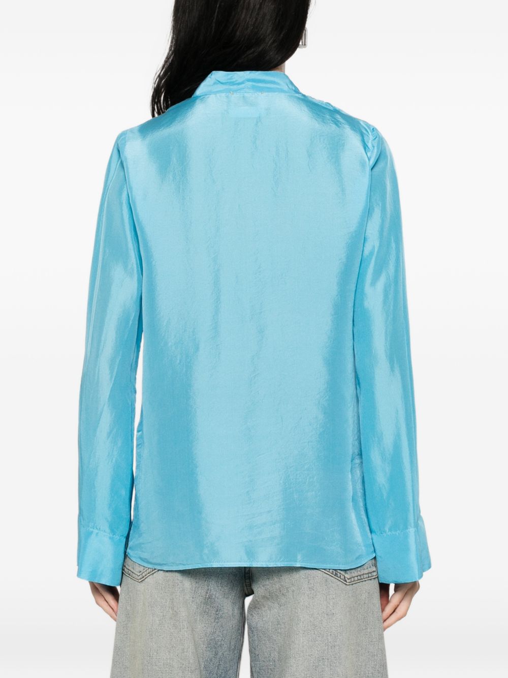 Camicia in seta con scollo a v in azzurro Forte forte - donna 