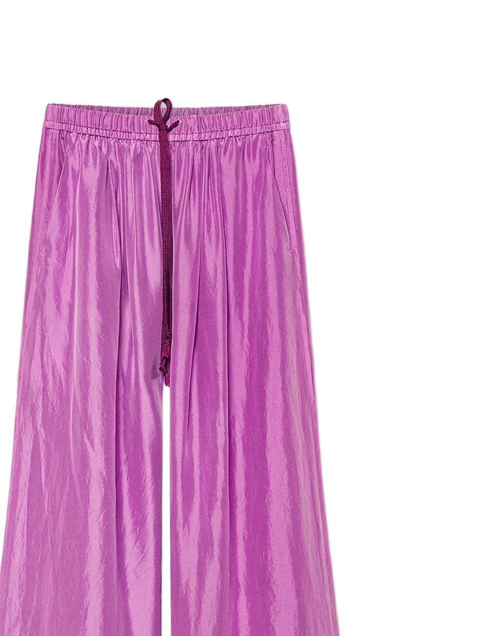 Pantaloni in seta Habotai con coulisse in viola Forte forte - donna 