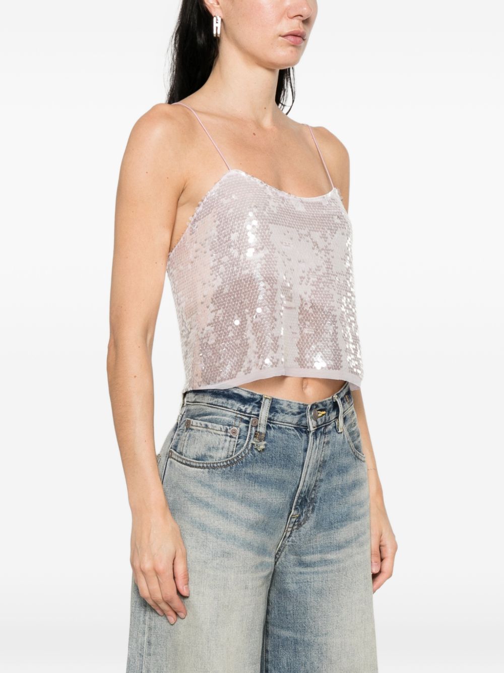 Top con spalline e paillettes in argento Forte forte - donna 
