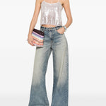 Top con spalline e paillettes in argento Forte forte - donna 
