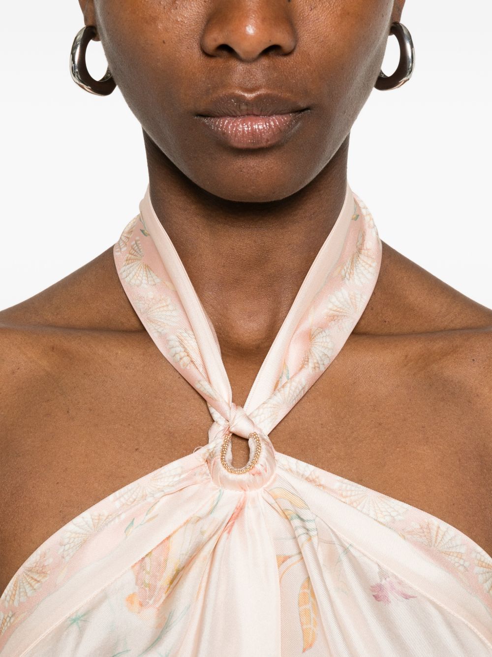 Abito lungo con stampa floreale e laccetti al collo in rosa Forte forte - donna 