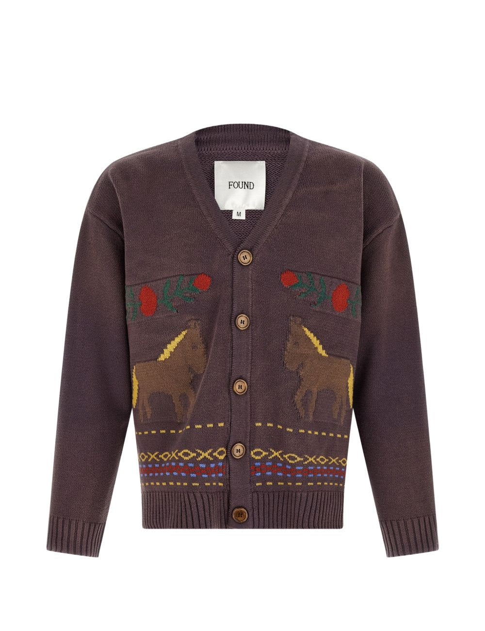 Cardigan con motivo a cavallo in jacquard in marrone Found - unisex 