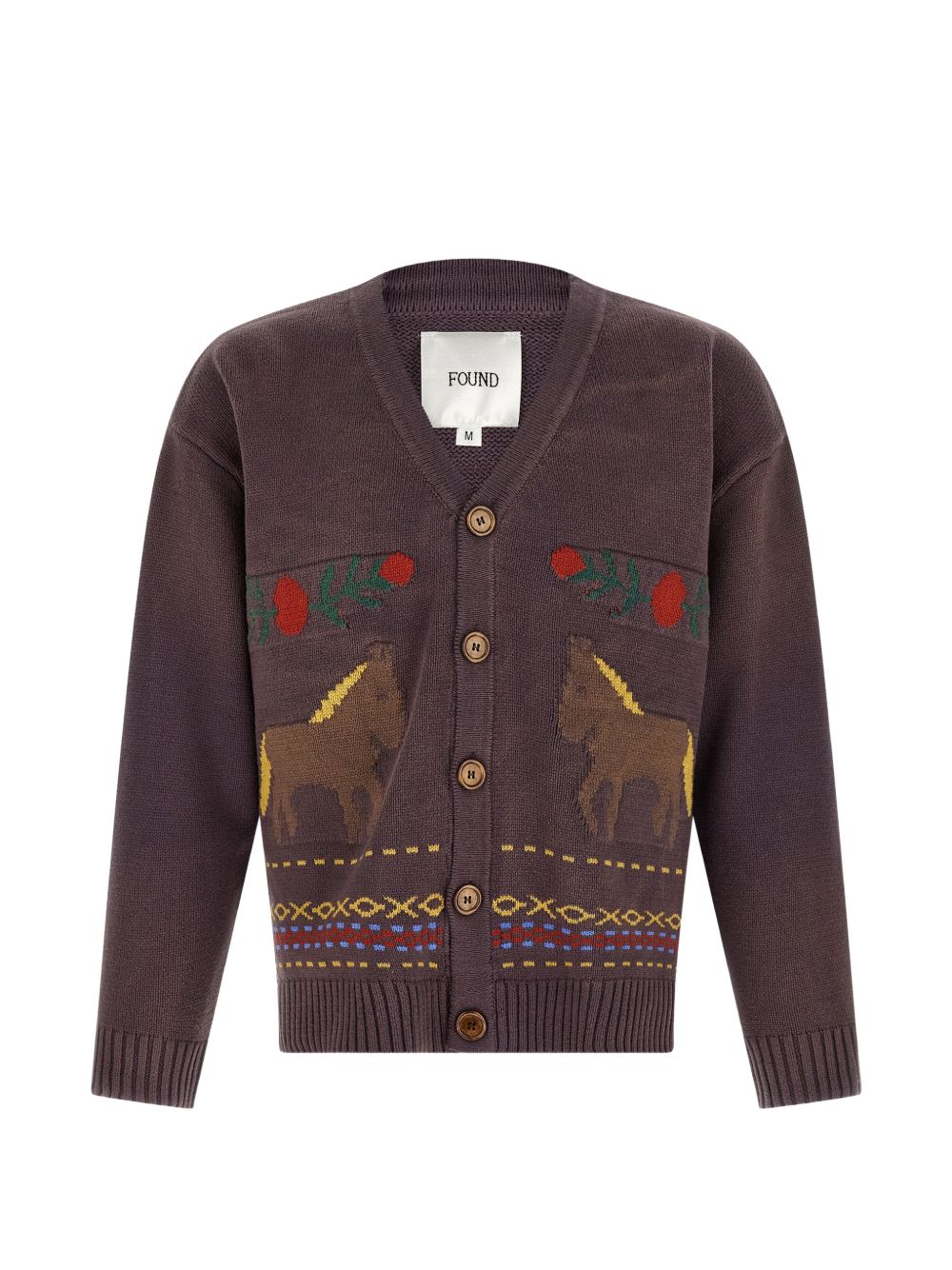Cardigan con motivo a cavallo in jacquard in marrone Found - unisex 
