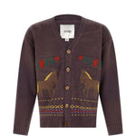 Cardigan con motivo a cavallo in jacquard in marrone Found - unisex 