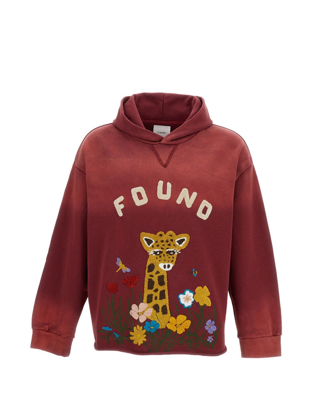 Felpa con taglio grezzo e ricamo in ciniglia in rosso Found - unisex 