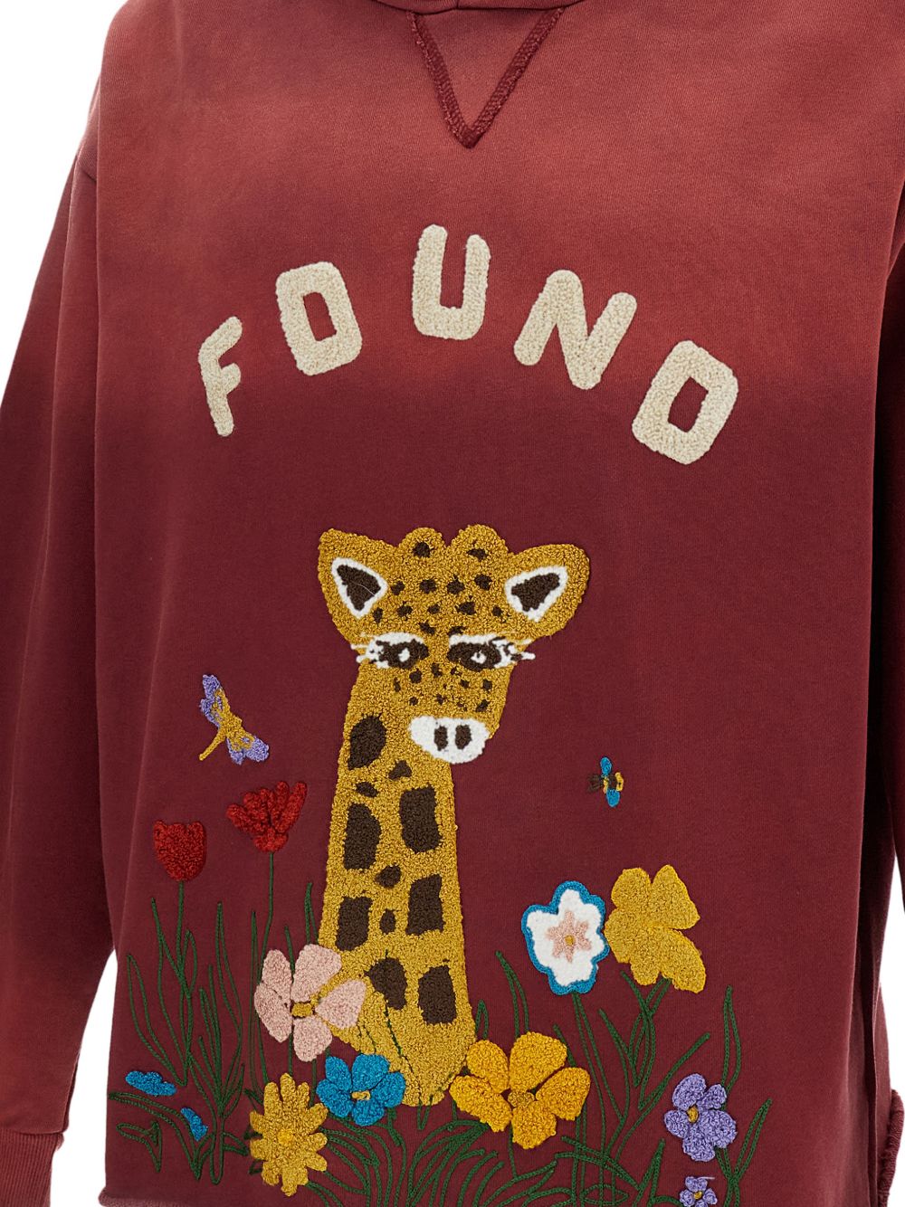 Felpa con taglio grezzo e ricamo in ciniglia in rosso Found - unisex 