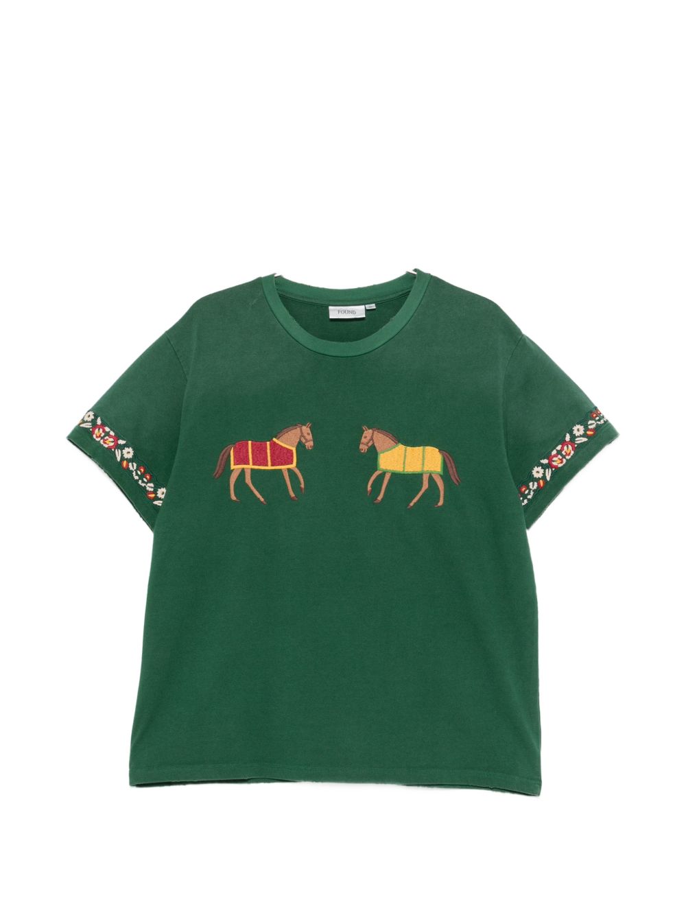 T-shirt con cavallo ricamato in verde Found - uomo 