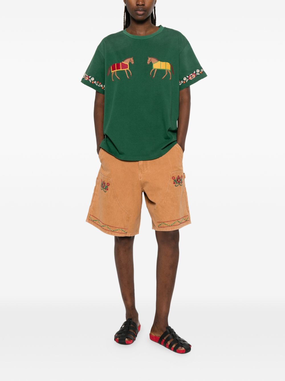 T-shirt con cavallo ricamato in verde Found - uomo 