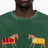 T-shirt con cavallo ricamato in verde Found - uomo 