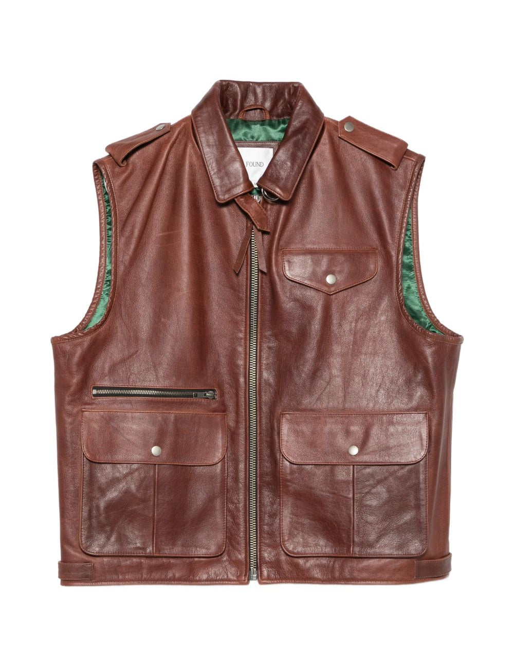 Gilet di pelle con tasche in marrone Found - unisex 
