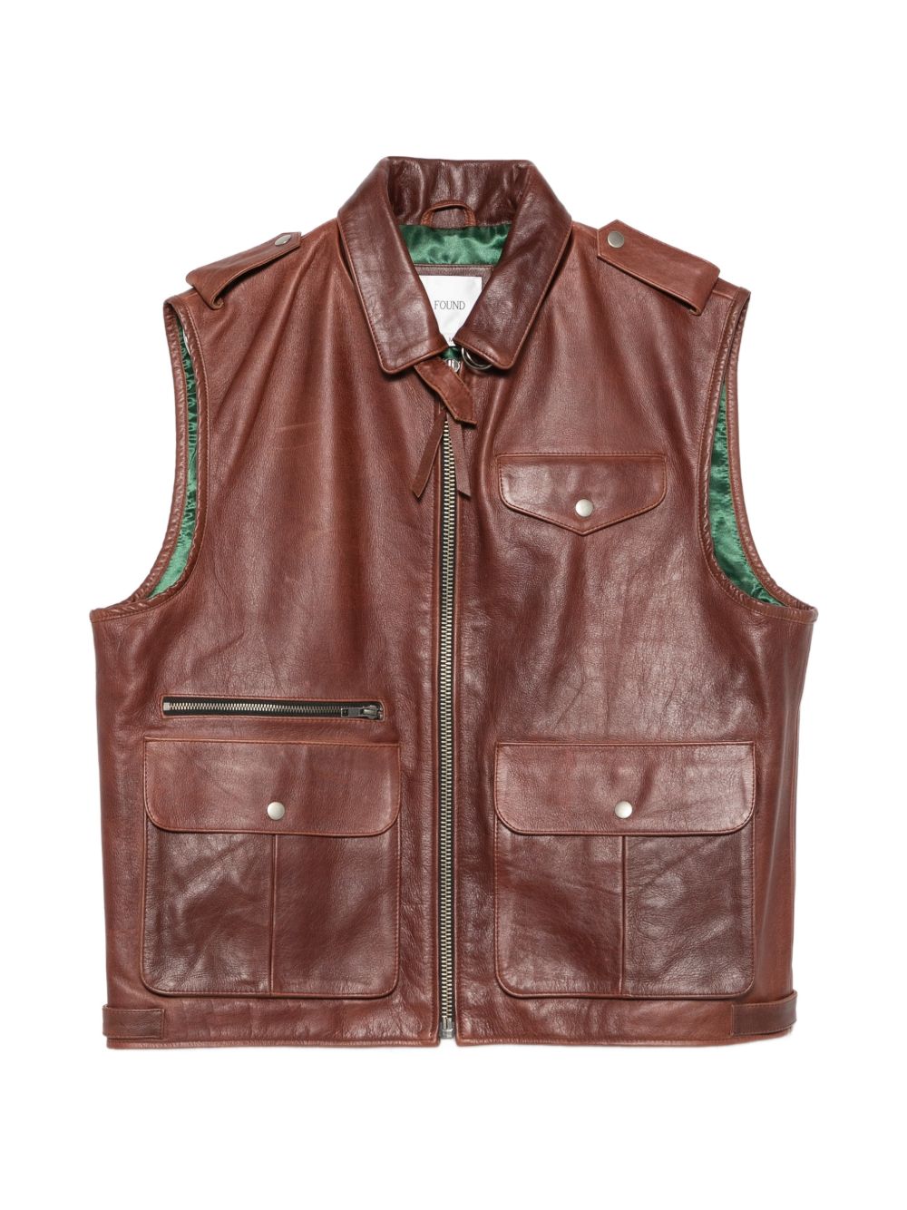 Gilet di pelle con tasche in marrone Found - unisex 