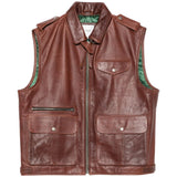 Gilet di pelle con tasche in marrone Found - unisex 