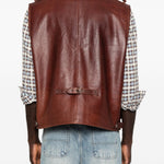 Gilet di pelle con tasche in marrone Found - unisex 