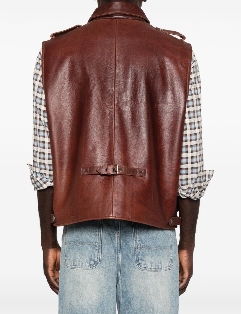 Gilet di pelle con tasche in marrone Found - unisex 