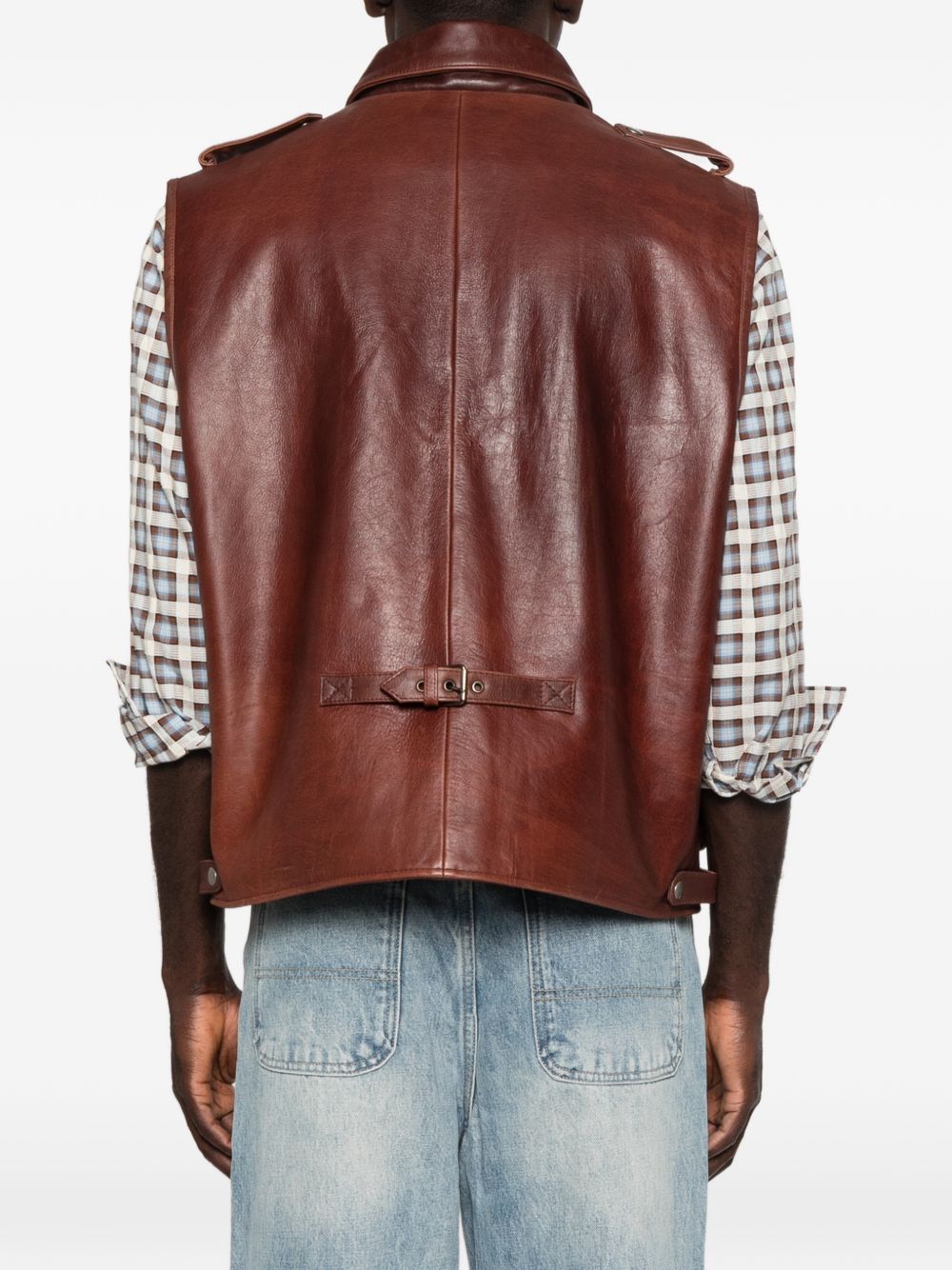Gilet di pelle con tasche in marrone Found - unisex 