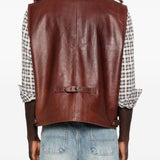 Gilet di pelle con tasche in marrone Found - unisex 