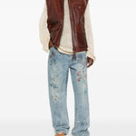 Gilet di pelle con tasche in marrone Found - unisex 