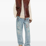 Gilet di pelle con tasche in marrone Found - unisex 