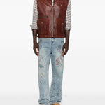 Gilet di pelle con tasche in marrone Found - unisex 