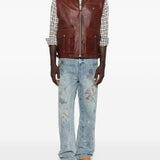 Gilet di pelle con tasche in marrone Found - unisex 