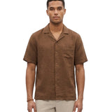 Camicia a maniche corte in lino in marrone 