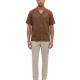 Camicia a maniche corte in lino in marrone 