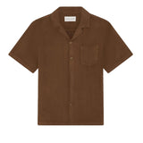 Camicia a maniche corte in lino in marrone 