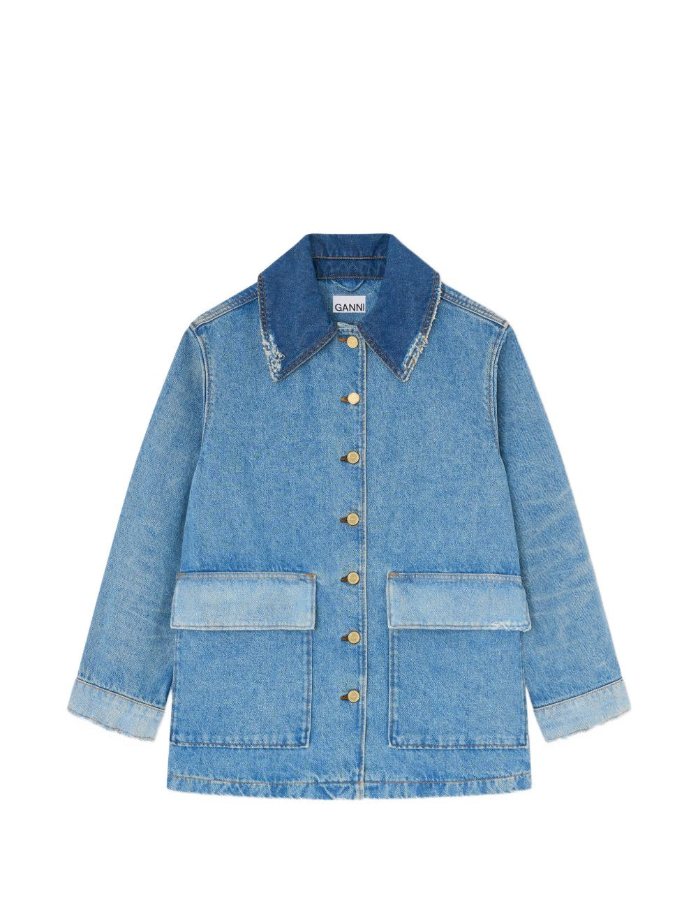 Giacca denim con design patchwork con tasche in blu 