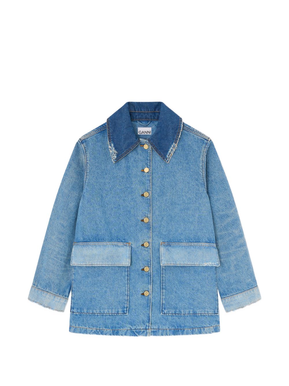 Giacca denim con design patchwork con tasche in blu 