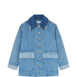 Giacca denim con design patchwork con tasche in blu 